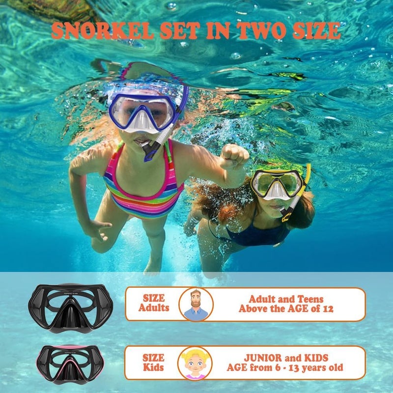WACOOL Professional Snorkeling Snorkel Diving Scuba Package Set with Anti-Fog Coated Glass Purge Valve and Anti-Splash Silicon Mouth Piece for Men Women (Kids,Malachite Green) - Image 2